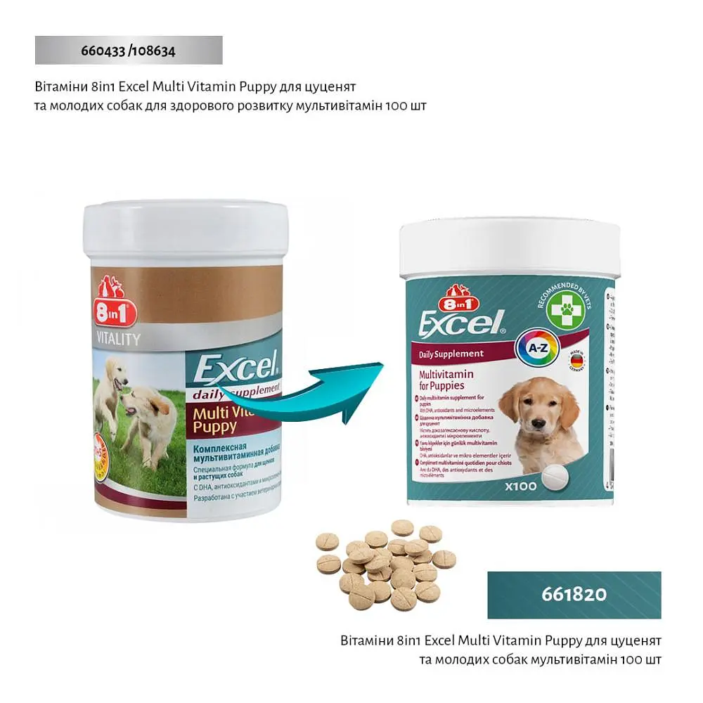Вітаміни 8in1 Excel Multi Vitamin Puppy для цуценят і молодих собак, мультивітамін, 100 шт - фото 2