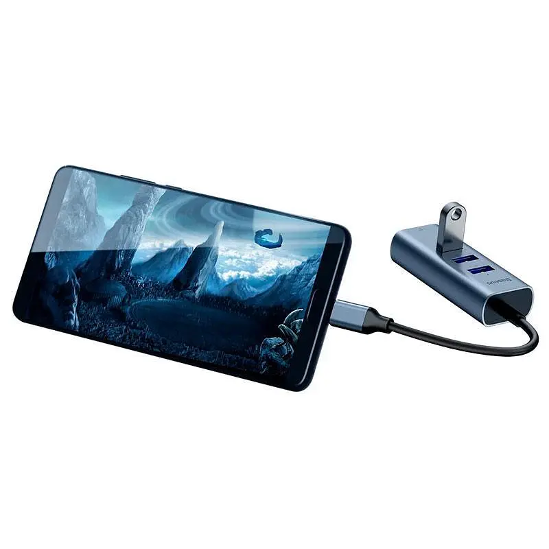 Мультипортовий адаптер USB Хаб Baseus Enjoy series Type-C to 3xUSB3.0+RJ45 CAHUB-M0G Grey - фото 3