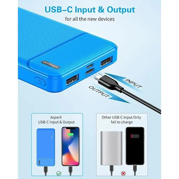 Портативний зарядний пристрій AsperX з виходом USB C 10000 мАг упаковка з 2 шт. - фото 4
