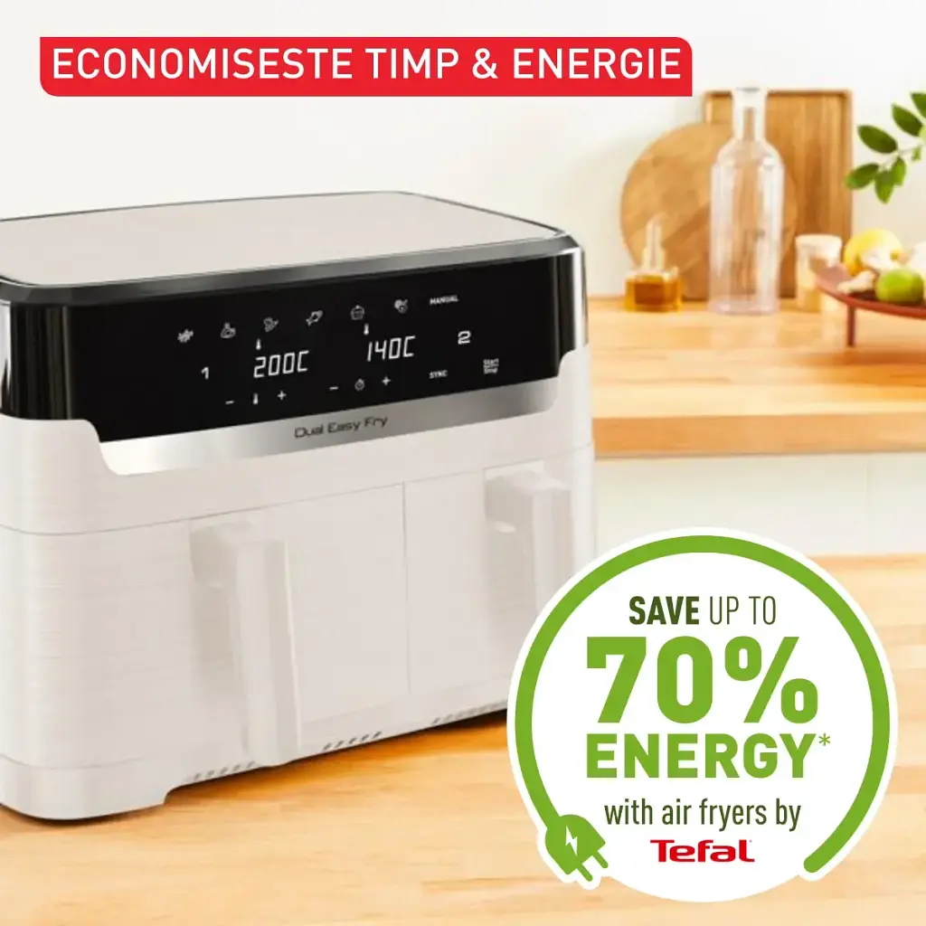 Подвійна фритюрниця з гарячим повітрям Tefal EY901AE0, 8,3 літра, 2700 Вт, Біла - фото 6