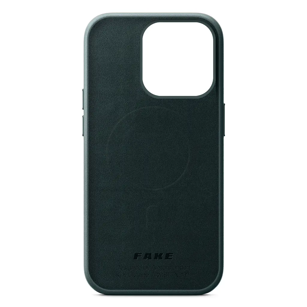 Кожаный чехол-панель для Apple iPhone 14 Pro, FAKE Leather Case, зеленый, искусственная кожа, премиальный, противоударный, защита всего корпуса, с мягкой подкладкой, поддержка MagSafe и беспроводной зарядки, ArmorStandart (ARM64399) - фото 2