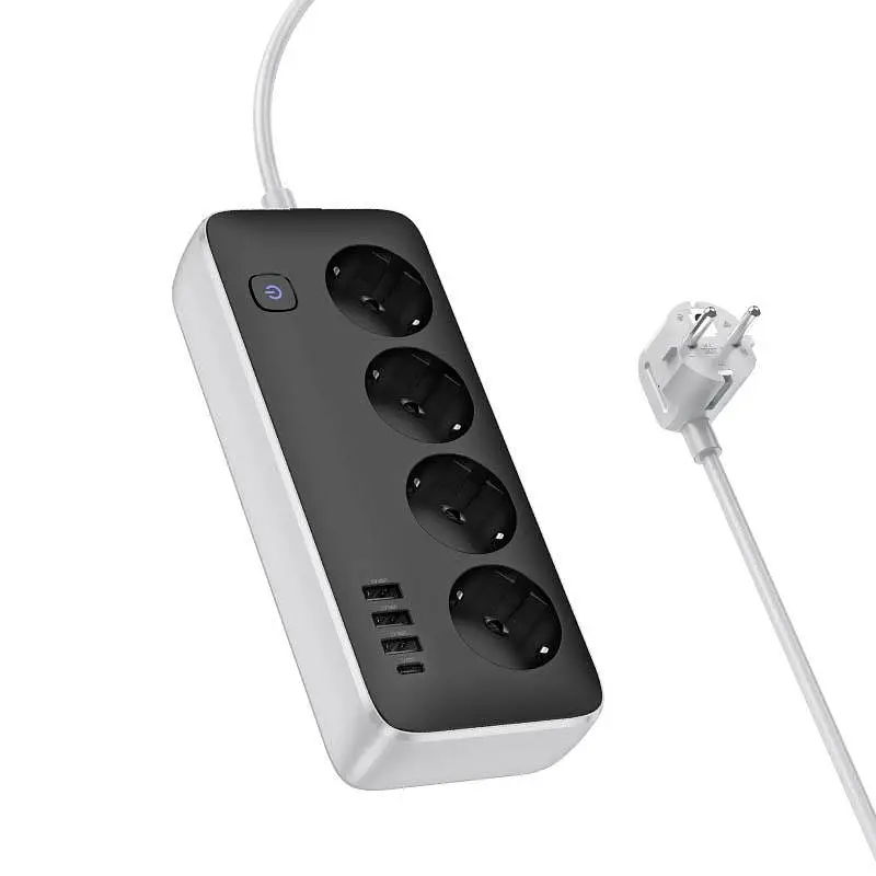 Удлинитель Hoco AC21 Sunlight 4-bit (1C/3A/4xSocket) (1.5m) White - фото 3