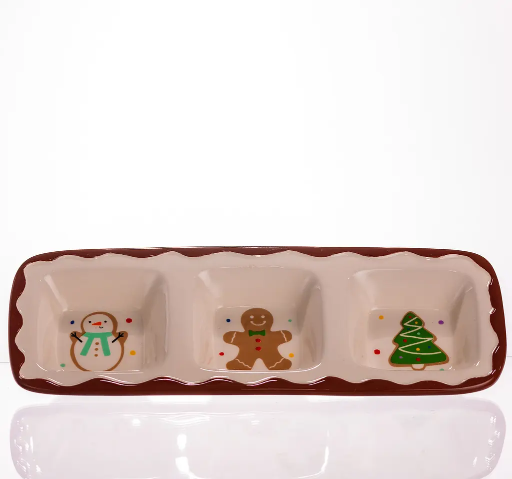 Менажница новогодняя фарфоровая Yiwu Merry Christmas на 3 секции для закусок 30×11×2.5 см CR-1-41 - фото 5