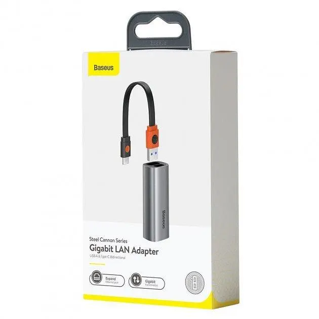 Сетевой адаптер USB Хаб Baseus Steel Cannon Series USB-A/Type-C Bidirectional Gigabit LAN Adapter CAHUB-AF0G Dark Grey - фото 5