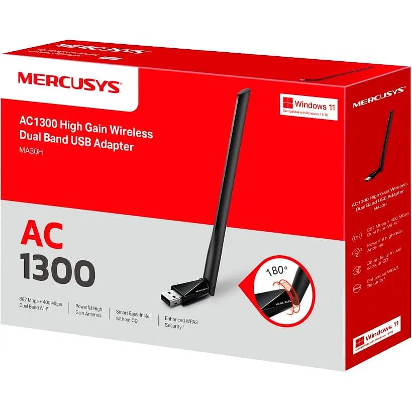WiFi-адаптер Mercusys WiFi MA30H AC1300 USB 2.0 Wi-Fi 5 (AC) (MA30H) - фото 3