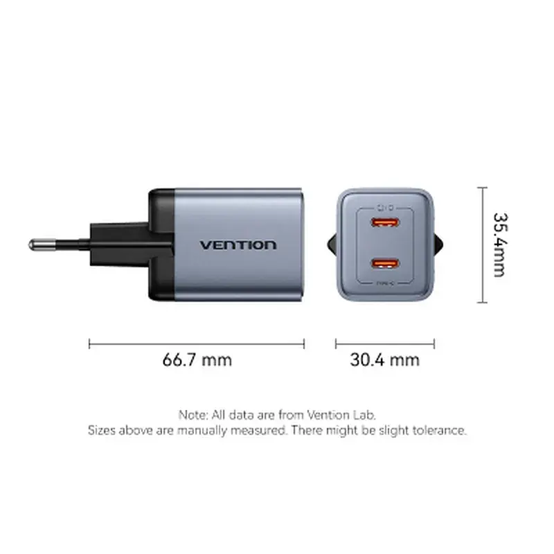 Зарядний пристрій Vention 2xUSB-C PD45W GaN transparent gray (FCFH0-EU) - фото 11
