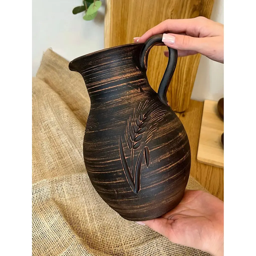 Кувшин 2 литра керамический (глиняный) резной с ручкой колосок - фото 2