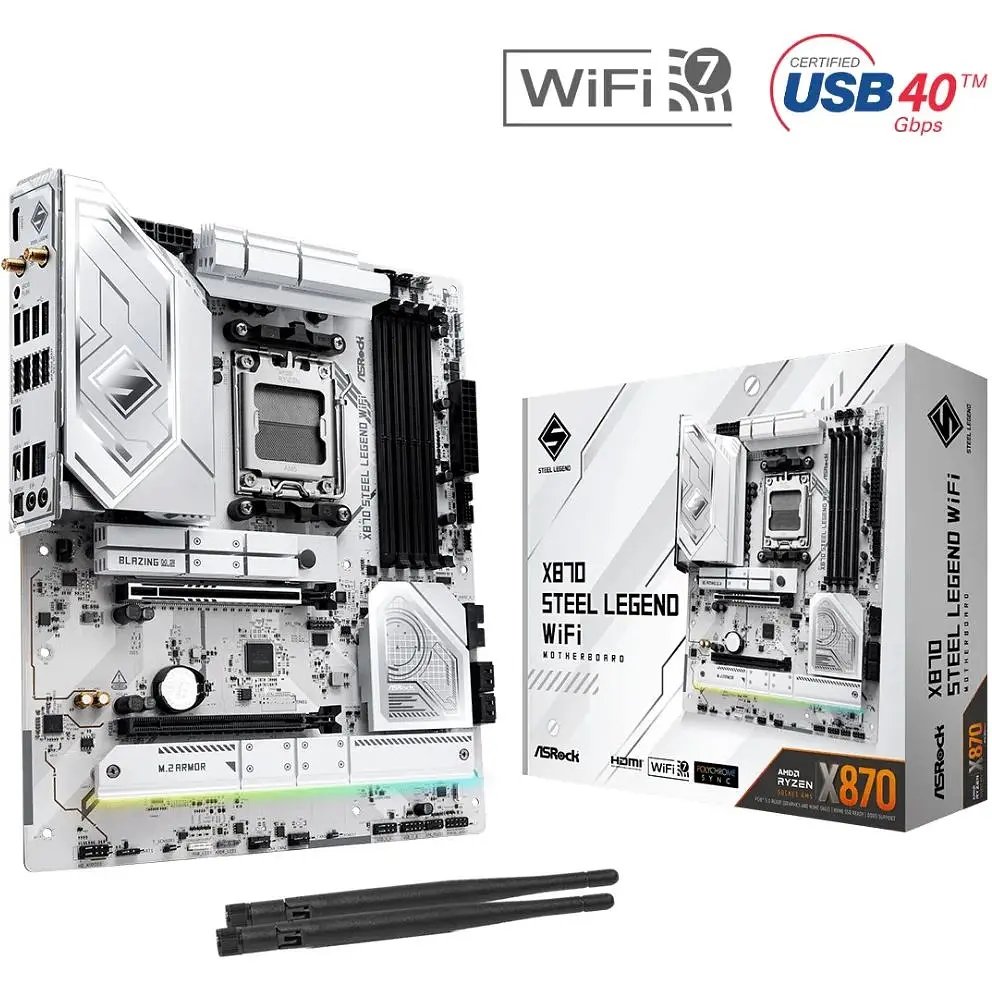 Материнська плата ASRock X870 Steel Legend WIFI (AM5/X870, 4xDDR5, 2xPCIex16, HDMI/USB4, 4xSATA, 3xM.2, 2.5GLan, ATX) - фото 5