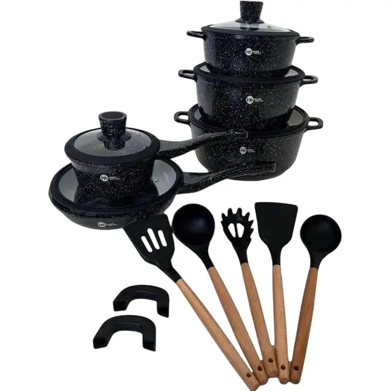 Набір каструль з антипригарним покриттям Higher Kitchen HK-316 гранітні каструлі чорний (41904-HK-316_3003) - фото 2