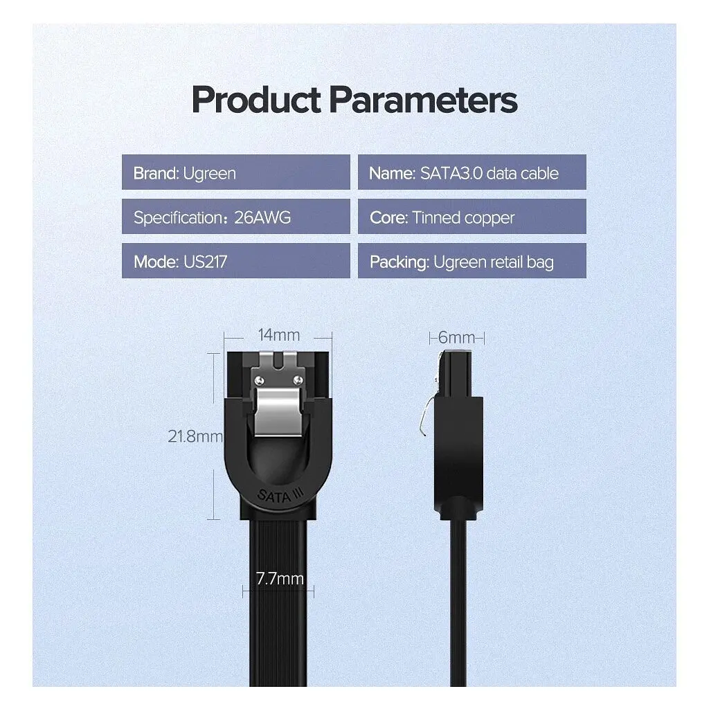 Кабель для передачі даних SATA 3 Data Cable 0.5m US217 Black Ugreen (30796) - фото 10
