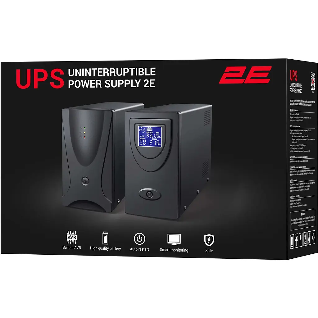 Источник бесперебойного питания 2E DD2000, 2000VA/1200W, LCD, USB, 2xSchuko - фото 4