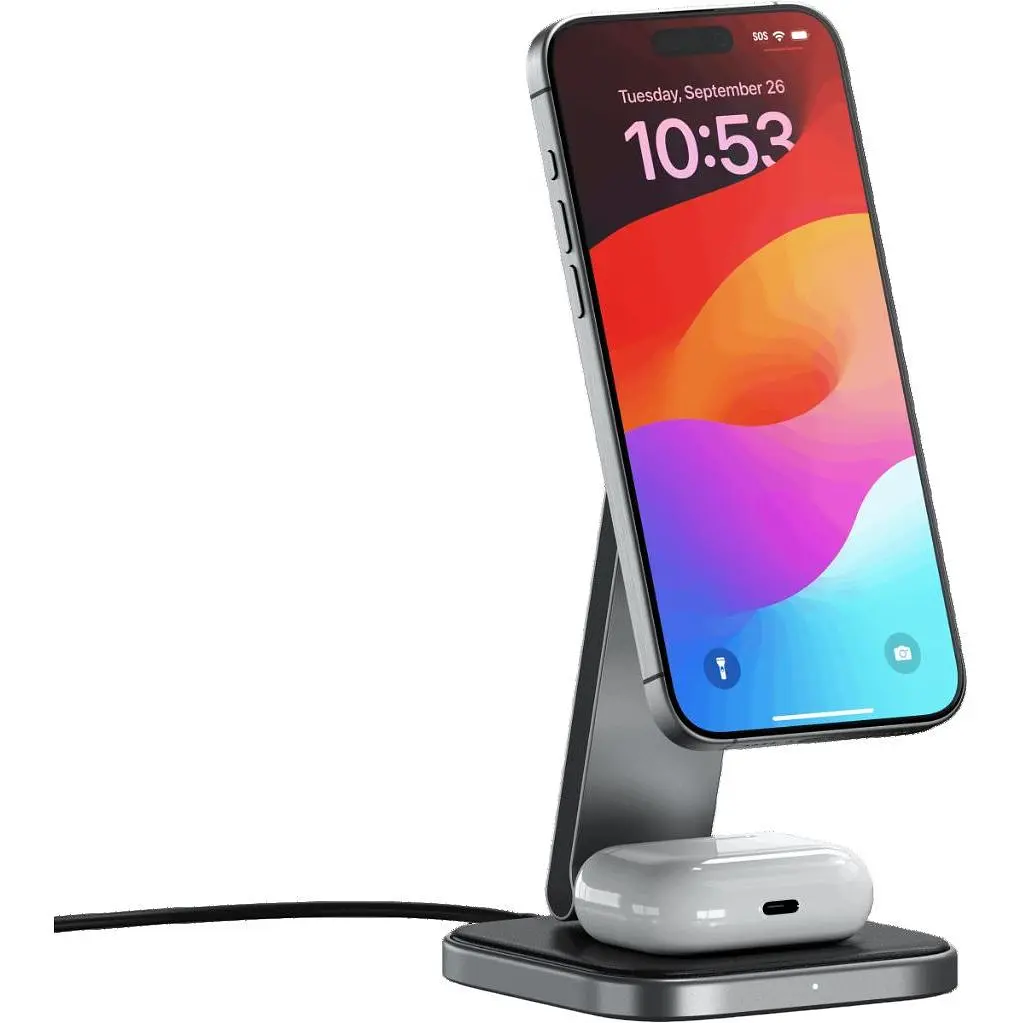 Бездротовий зарядний пристрій Satechi 2-in-1 Foldable Qi2 Wireless Charging Stand Space Gray (ST-Q21FM) - фото 4