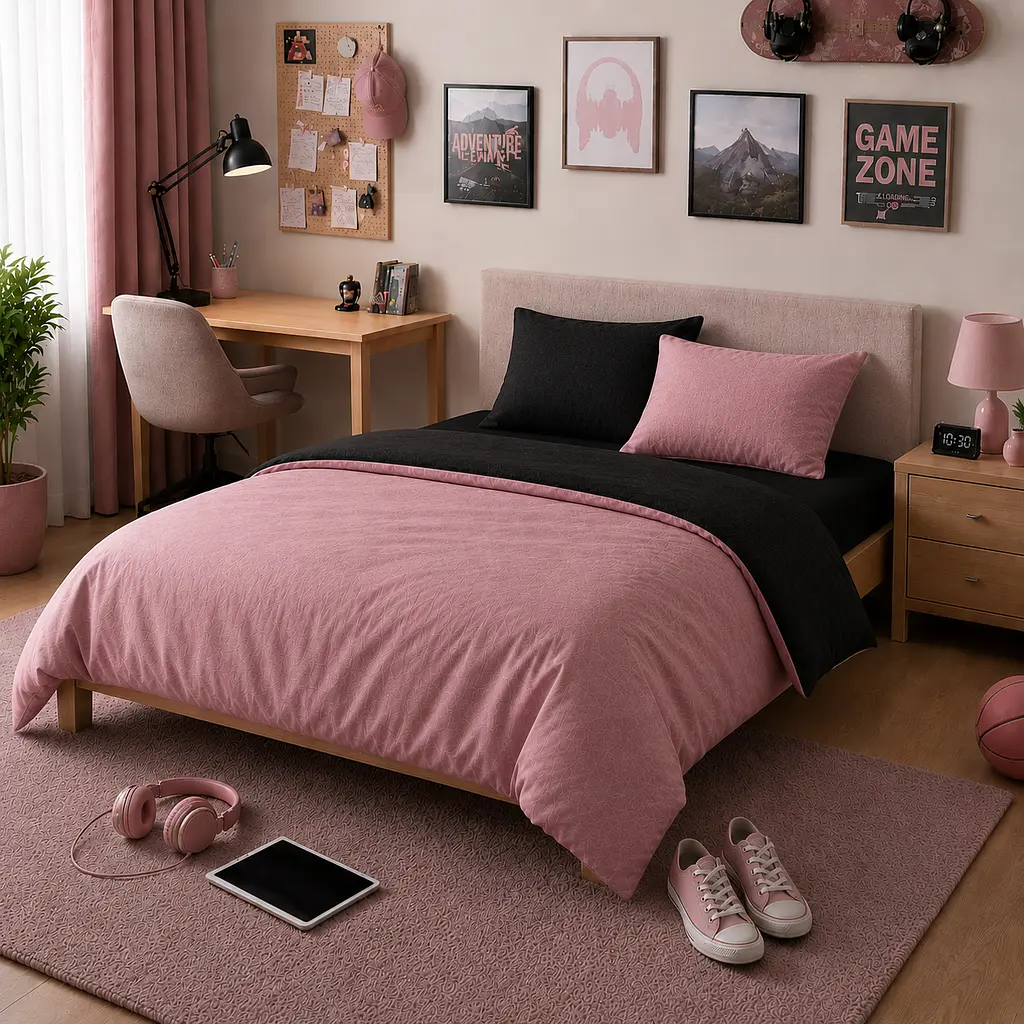 Дитяча постільна білизна MIRSON TEENAGER фланель Black/Pink 150х220см (2200012801727)