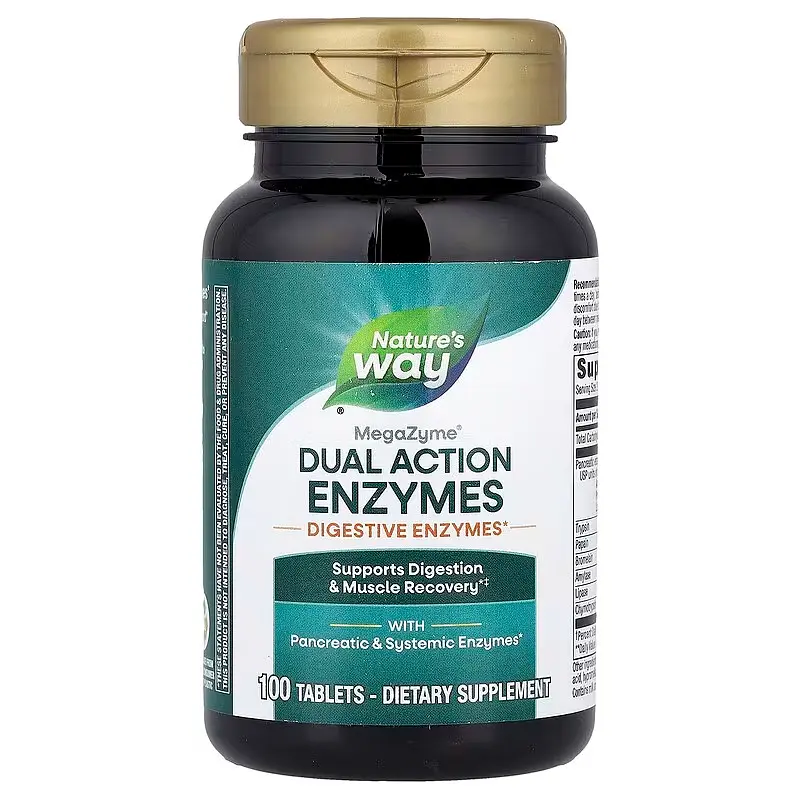 Ферменти для м'язів та травлення, Mega-Zyme, Dual Action Enzymes, подвійної дії, 10 Nature's Way vit0003172