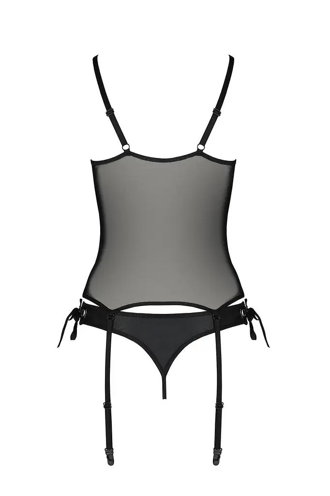 Корсет со шнуровкой Passion NESSY CORSet S/M black стринги с открытым доступом пажи для чулок - фото 4