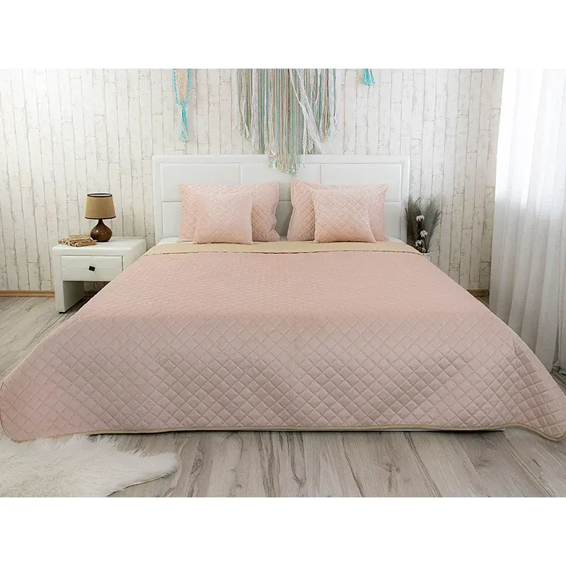 Покривало Руно двостороннє декоративне Velour Apricot ромб 180х220 см персикове