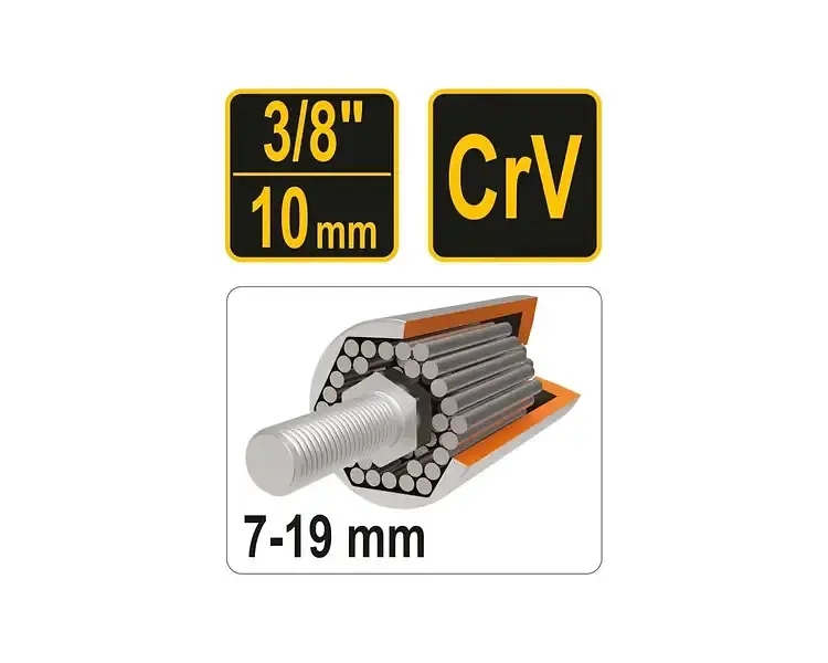 Головка торцева універсальна Vorel квадрат 3/8" M 7-19 L= 53 мм CrV (53002) - фото 3