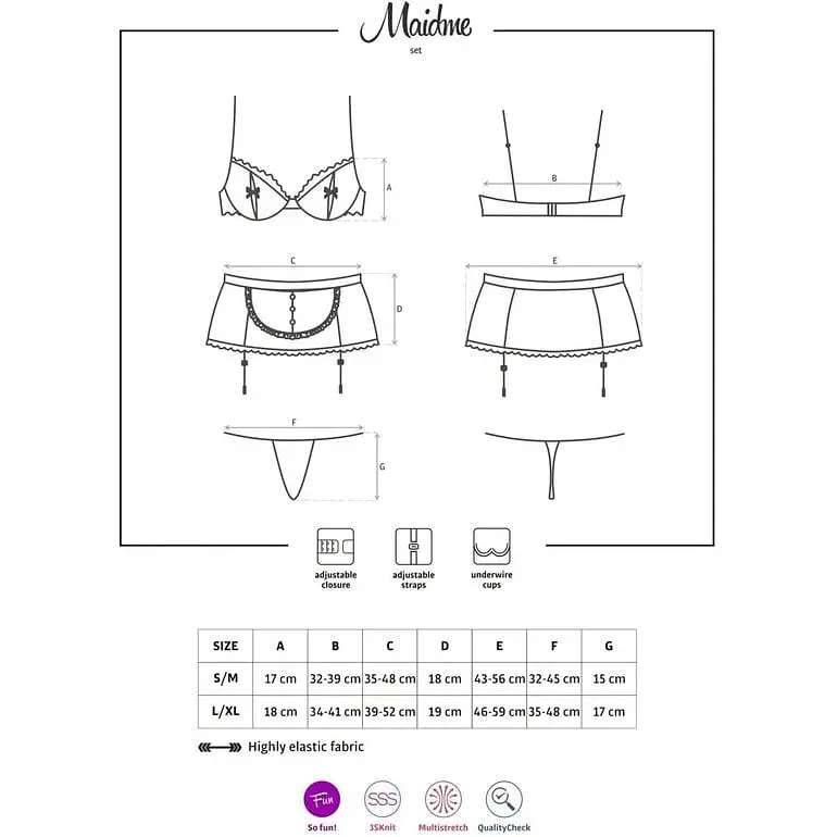 Эротический костюм горничной Obsessive Maidme Set 5pcs L/XL - фото 7