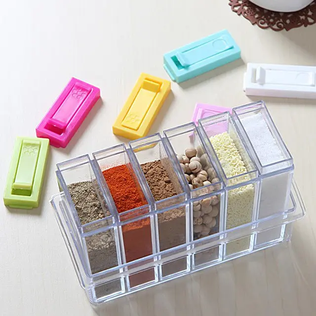 Набір ємностей для спецій Seasoning Six Piece Set, 6 баночок ∙ Кухонний набір - спецівниця на підставці ∙ Екопластик - фото 2