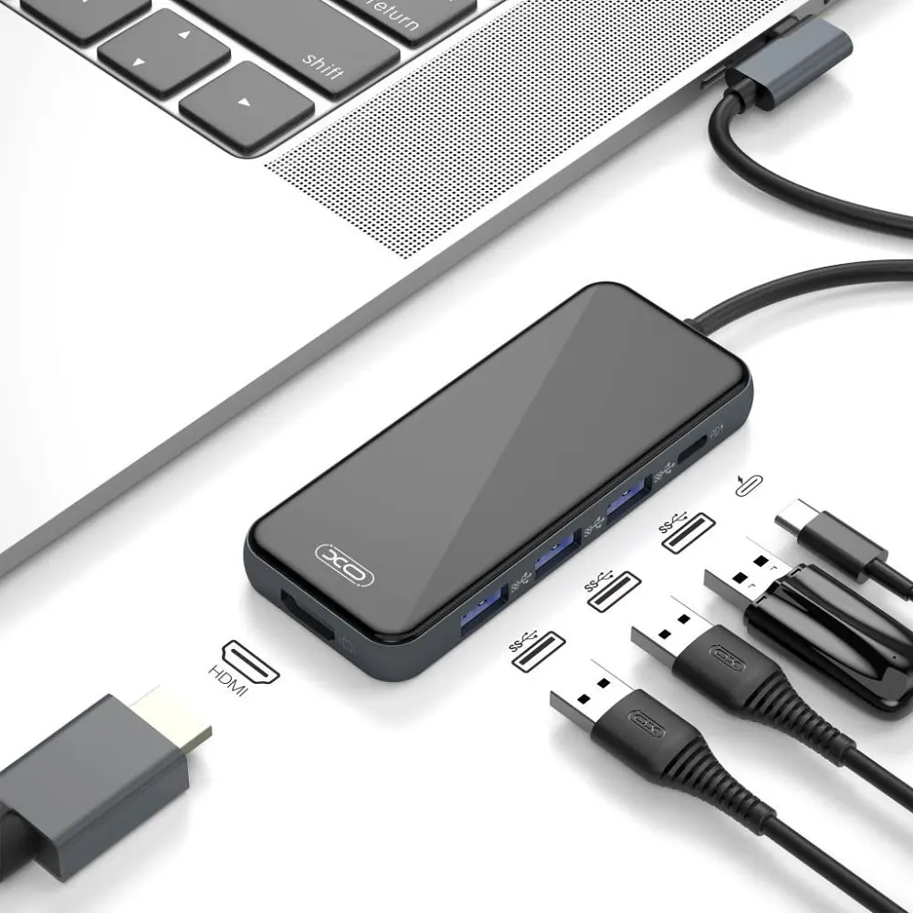 Розгалужувач конвертер хаб XO Hub002 Usb-C Multifunction Adapter 5 in 1 HDMI + Usb x 3 + PD - фото 3