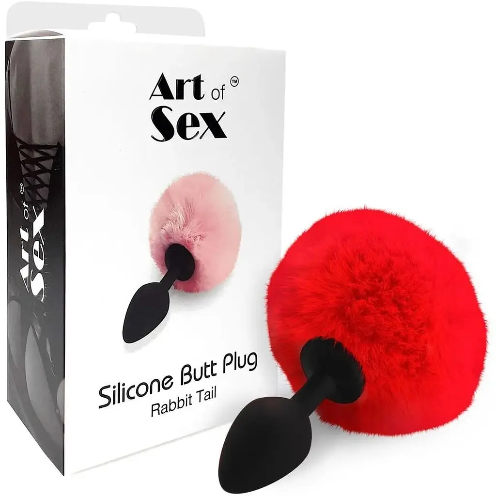 Силиконовая анальная пробка М Art of Sex Silicone Bunny Tails Butt plug Red диаметр 3.5 см - фото 3