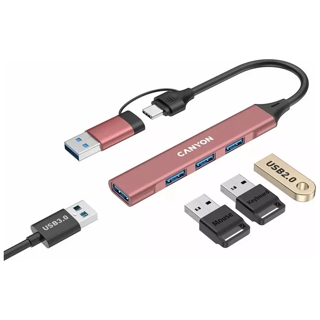Концентратор Canyon hub DS-02 4in1 USB-A/C Pink (CNS-TDS02P) - фото 3