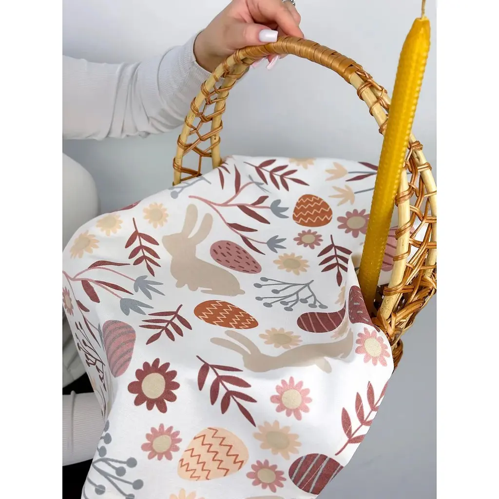 Комплект Пасхальная корзина Галичина (коричневая) с полотенцем 70х40 см Пасхальные зайчики и свеча - фото 3