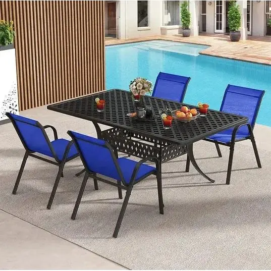 Комплект садових стільців Costway Patio з підлокітниками синій - фото 5