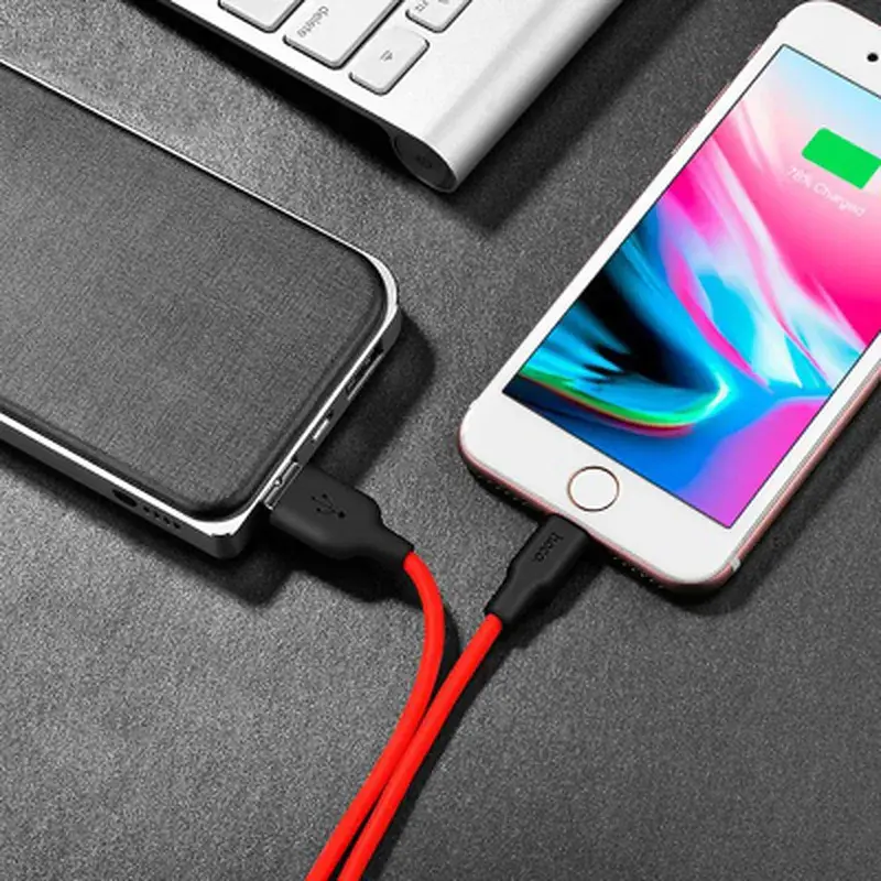 Дата кабель USB 2.0 AM to Lightning 1.0m 2A silicone X21 black+red HOCO (6957531071372) - фото 4