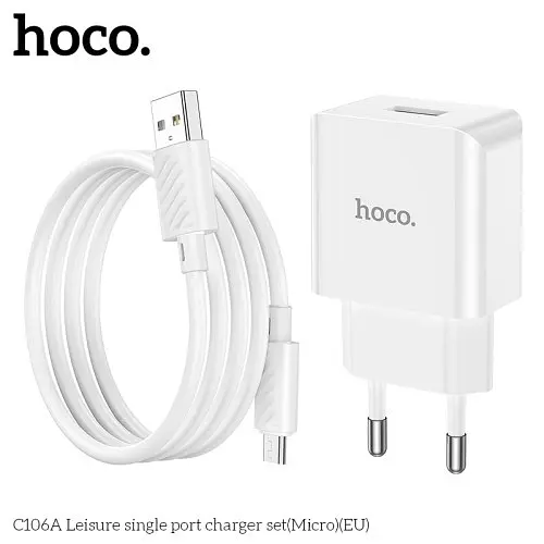 Сітчастий зарядний пристрій HOCO C106A Leisure 1USB/2,1A/Micro cable білий - фото 3