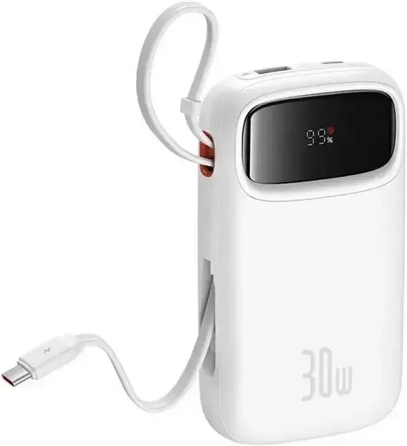 Павер банк - зовнішній акб Baseus Qpow 2 Digital Display 20000mAh 30W (P10055009213-00) 2 in 1 білий - фото 2