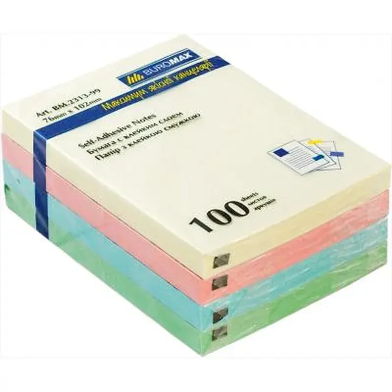 Папір для нотаток Buromax with adhesive layer 76х102 мм, 100 sheets, pastel colors mix (BM.2313-99) - фото 2