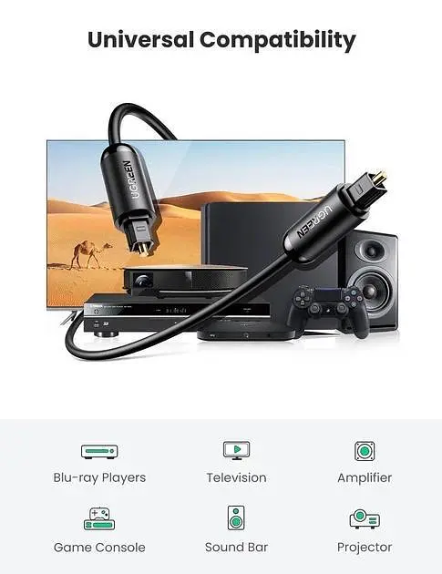 Кабель аудіо Ugreen Toslink оптичний 4 мм 1 м Black (AV122) - фото 2