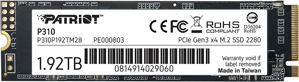 Накопичувач SSD Patriot P310 M.2 2280 NVMe PCIe 3.0 x4 3D TLC 1.92TB (P310P192TM28) - фото 3