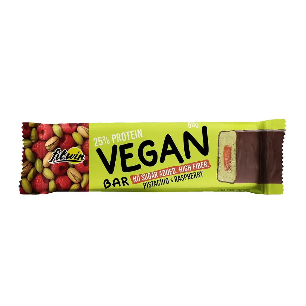 Веганський білковий перекус Фісташка та малина FitWin (Vegan Bar) — 12 шт х 60 г