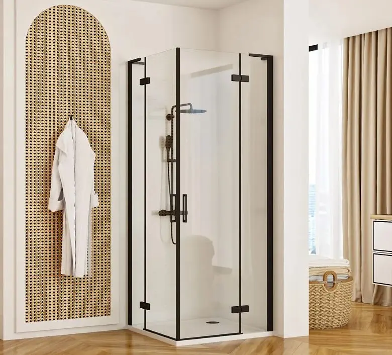 Душова кабіна Rea Hugo 90x90 black підвійна REA-K6601, Чорний матовий, Універсальна, прозрачний, Чорний матовий - фото 2