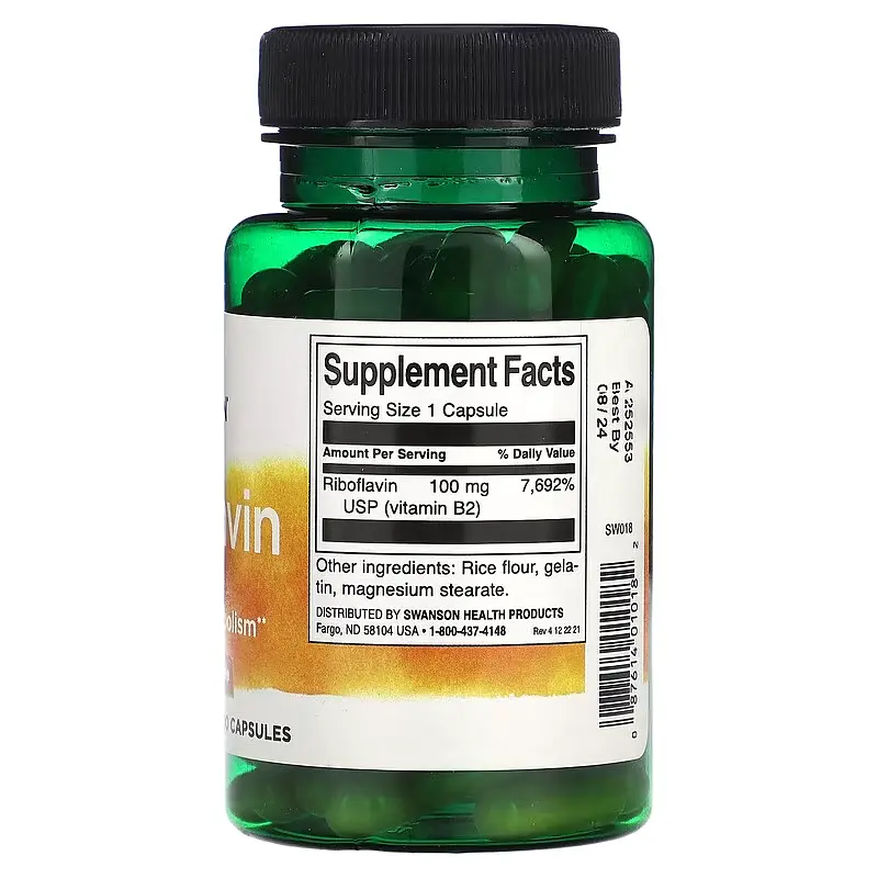 Рибофлавін Вітамін В-2 Riboflavin Vitamin B-2 100мг - 100 капсул - фото 2
