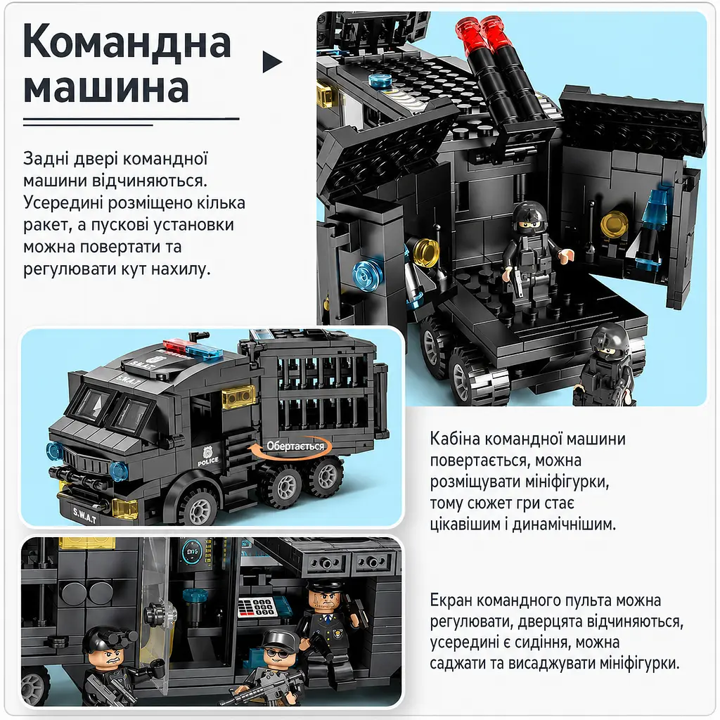 Конструктор SWAT бойовий спецпідрозділ "Чорний яструб" 67 в 1 бойовий вертоліт робот командна машина з міні-фігурками - фото 5