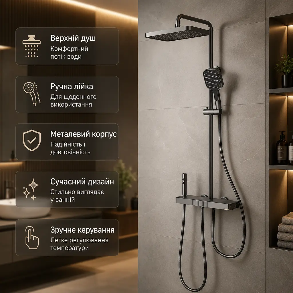 Душ / змішувач Faucet CR25-HT028 багатофункціональний метал / Душова система із змішувачем для ванної кімнати / Душова система з тропічним душем - фото 4
