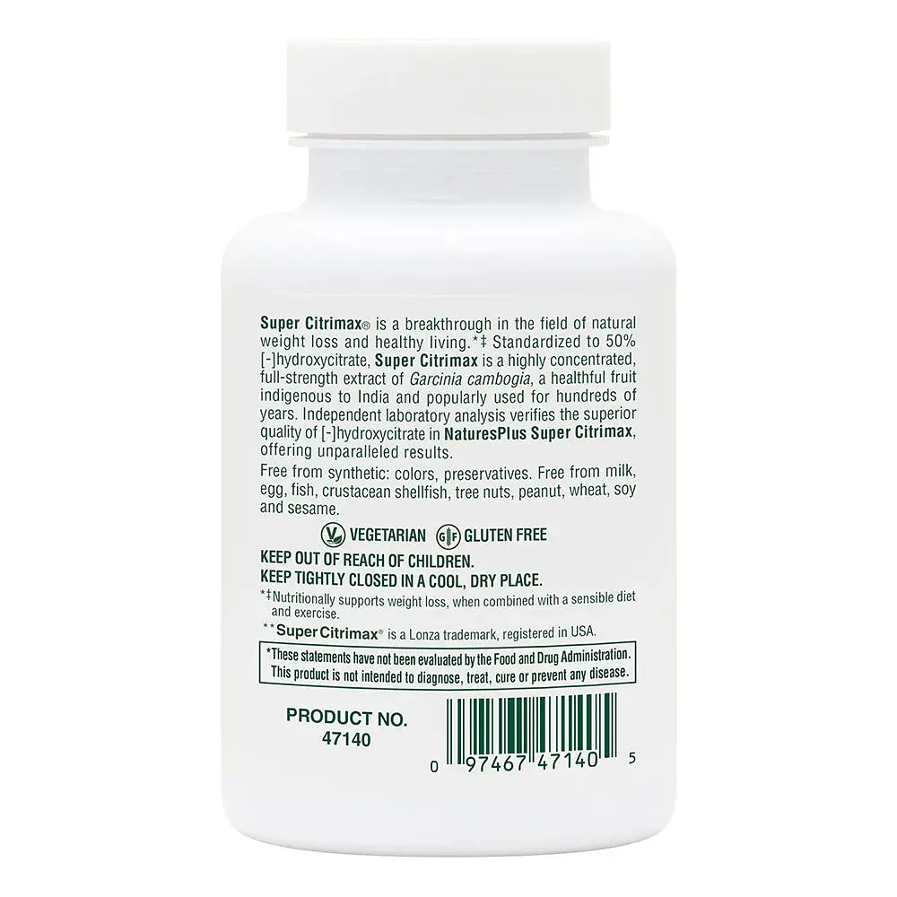 Екстракт камбоджійської гарцинії Natures Plus Super Citrimax 1000 mg, 60 таблеток - фото 3