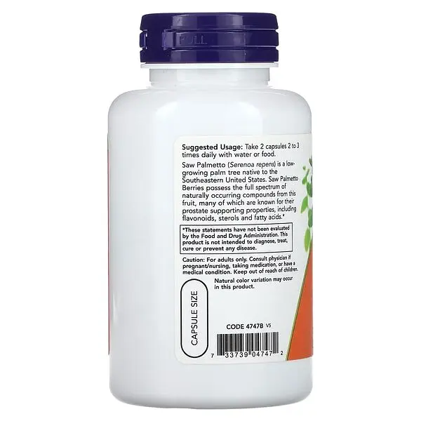 Натуральна добавка NOW Saw Palmetto Berries 550 mg, 100 вегакапсул - фото 3