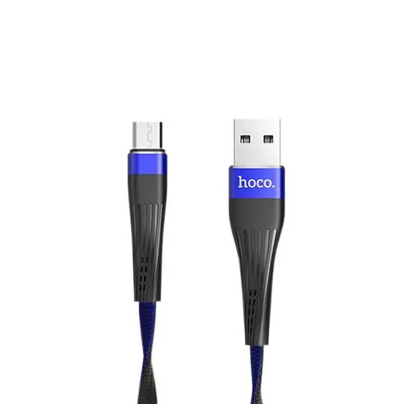 USB Cable Hoco U39 Slender MicroUSB Black/Blue 1.2m - фото 1