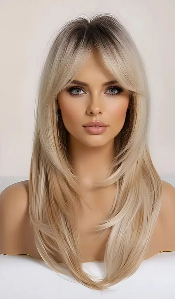 Реалістична перука «California Blonde» — Градуйований каскад та чубчик-шторка (Омбре) 65 см - фото 4