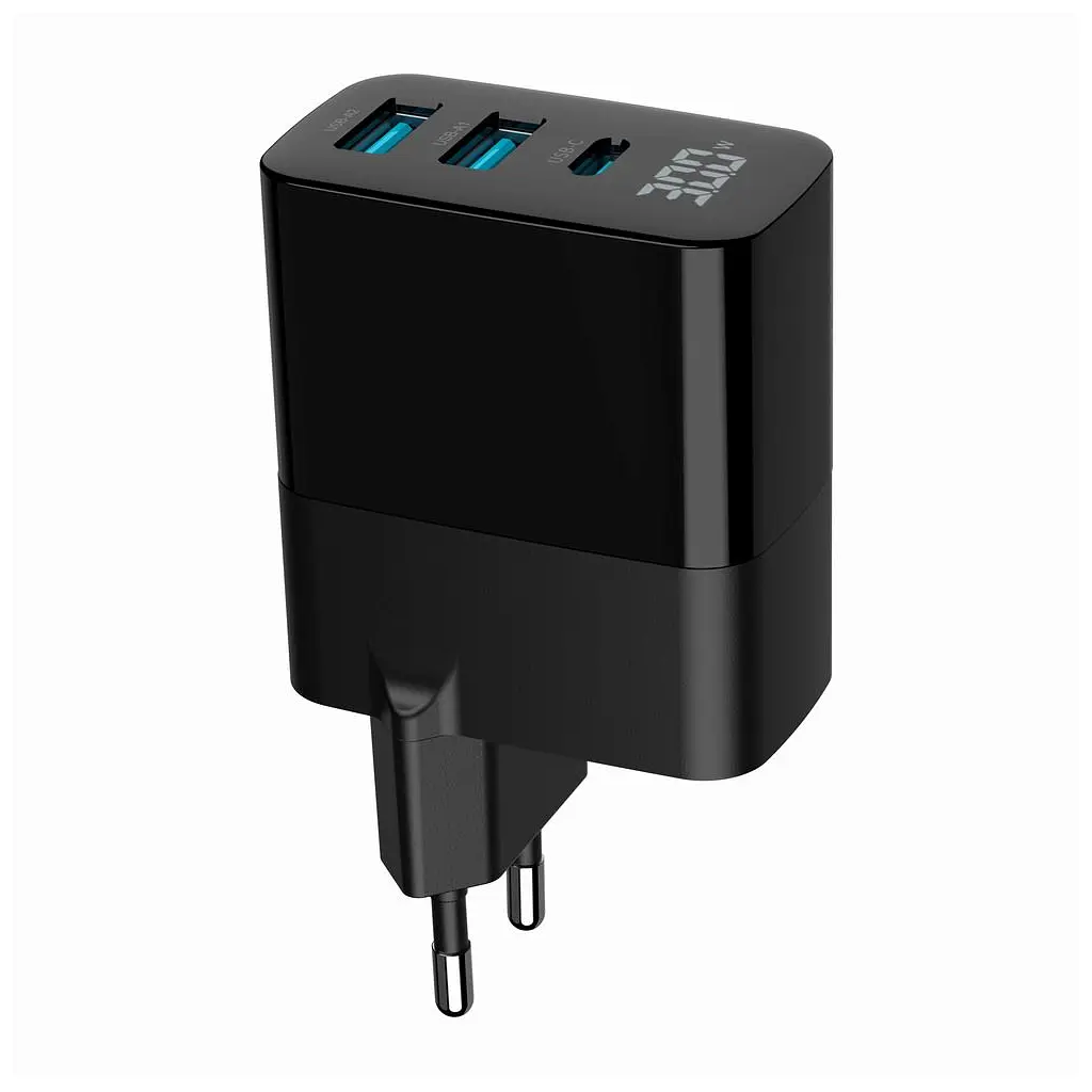 Зарядний пристрій Gembird 2хUSB-A (QC3.0 18W) + 1хType-C (PD20W) LCD black (TA-UC-PDQC30LCD-BK-02) - фото 7