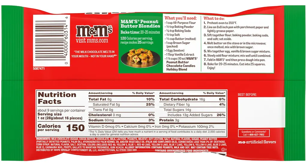 Драже M&M's Peanut Butter Milk Chocolate Red & Green Christmas Candy 260 г - фото 2