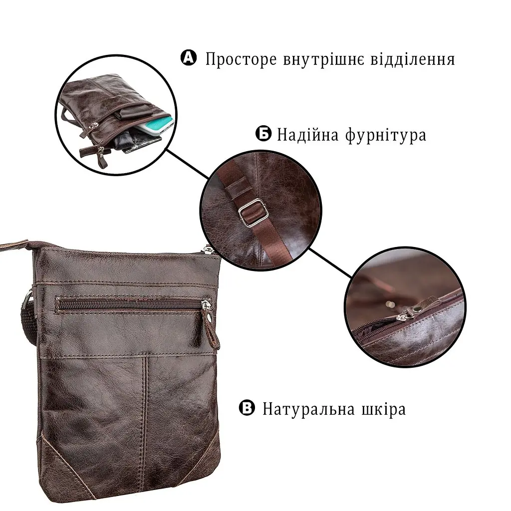 Сумка SHVIGEL 11136 із натуральної шкіри коричнева - фото 4