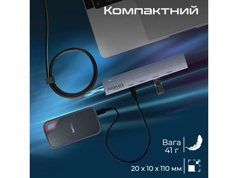 Мультипортовий адаптер Promate USB-C Hub LiteHub Pro Grey (litehub-pro) - фото 5