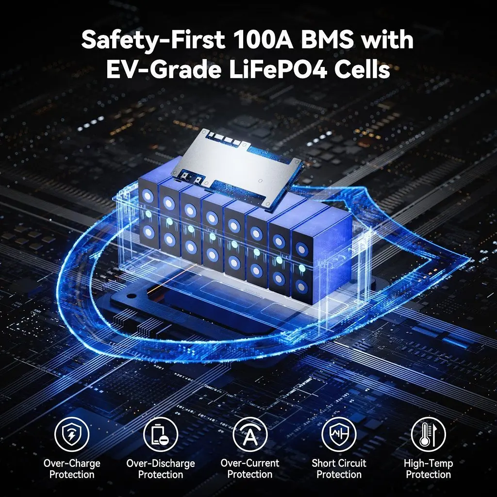 Акумулятор Power Queen LiFePO4 12V (12.8V/200Ah/2560Wh) (P12V200-100-BASIC-8-A160) [158029] - фото 4
