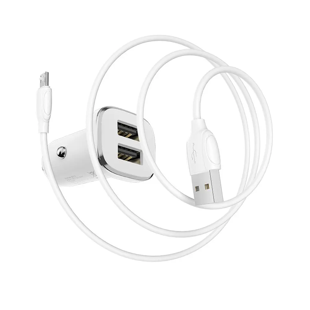 Автомобільний зарядний пристрій Borofone BZ12 2 USB білий + кабель USB to MicroUSB - фото 2