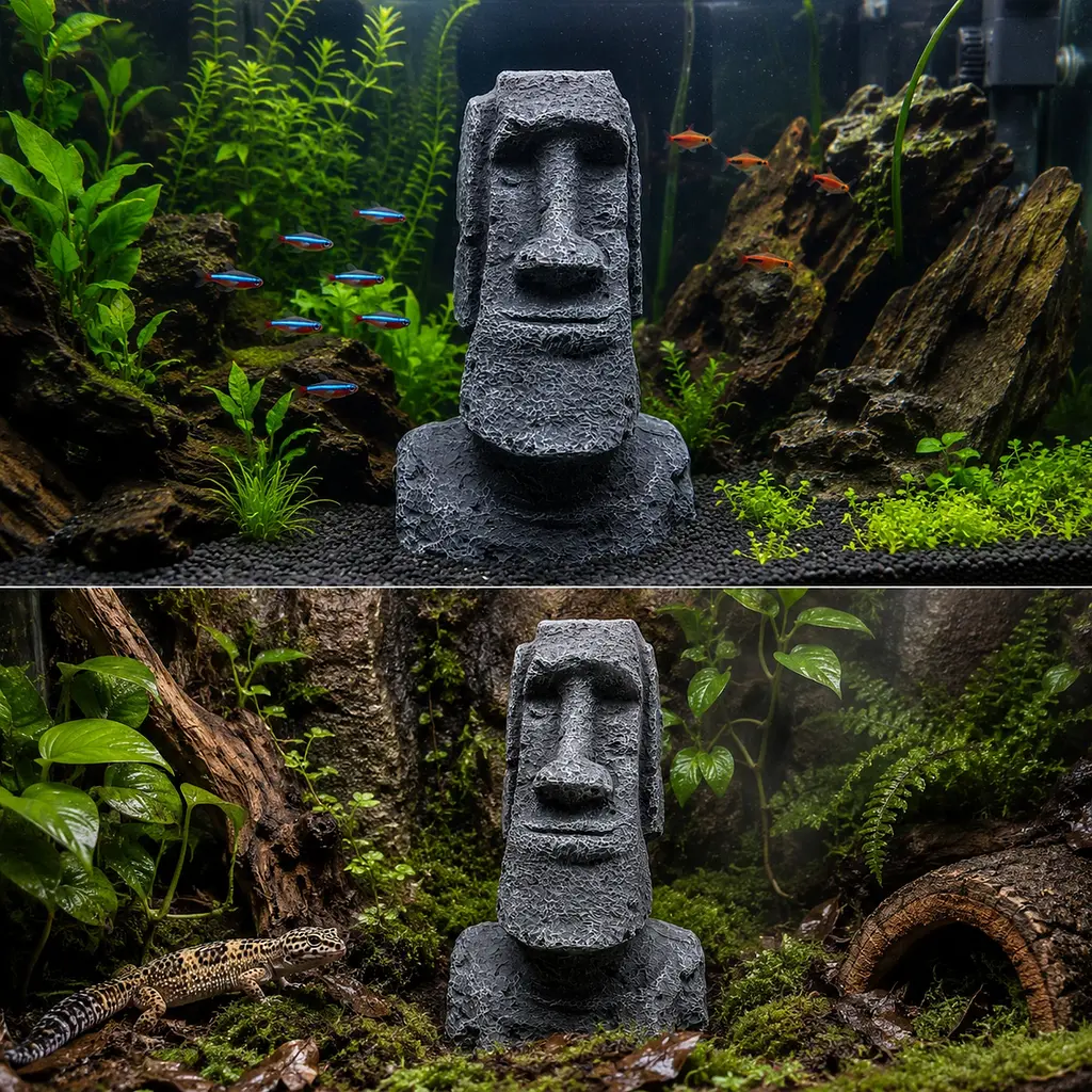 Декорація Hobby Moai Ora 2 15×12×22 см - статуя Моаї з укриттям для акваріума і тераріуму (41718) - фото 3
